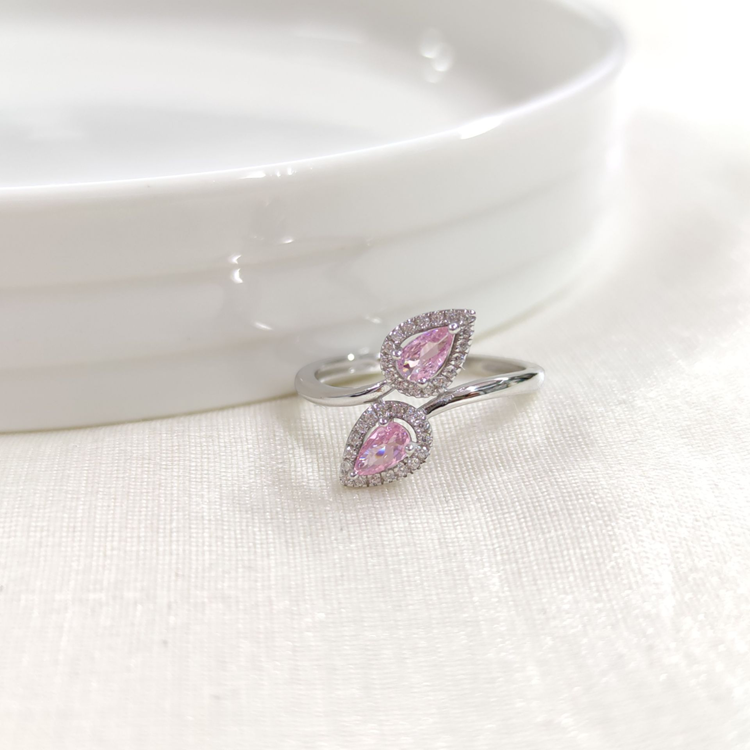 İTHAL ÇAPRAZ DAMLA PEMBE ZİRKON MİNİ GÜMÜŞ YÜZÜK