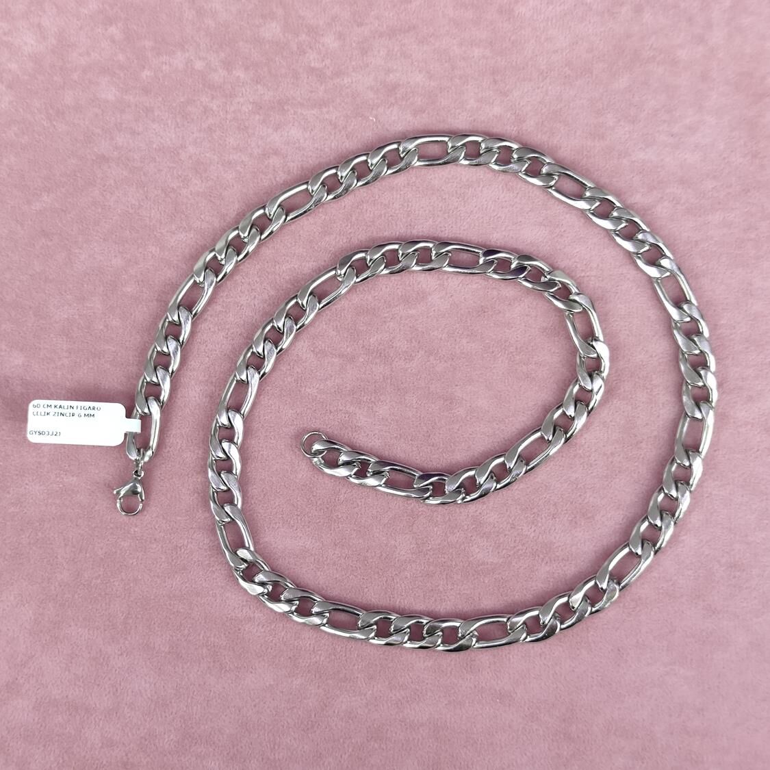 60 CM KALIN FİGARO ÇELİK ZİNCİR 6 MM