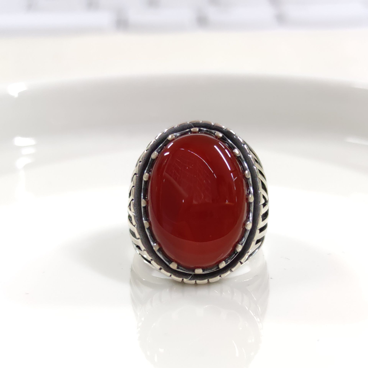 AKİK OVAL GÜMÜŞ ERKEK YÜZÜK