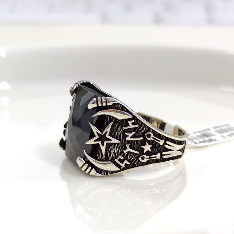 TÜRK YAZILI AY YILDIZ GÜMÜŞ ERKEK YÜZÜK