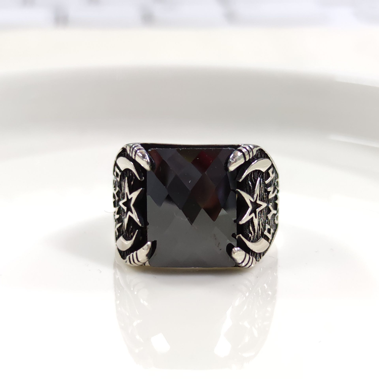 TÜRK YAZILI AY YILDIZ GÜMÜŞ ERKEK YÜZÜK