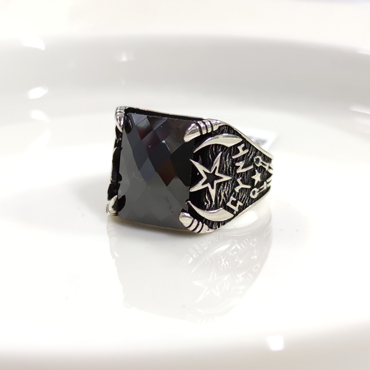 TÜRK YAZILI AY YILDIZ GÜMÜŞ ERKEK YÜZÜK