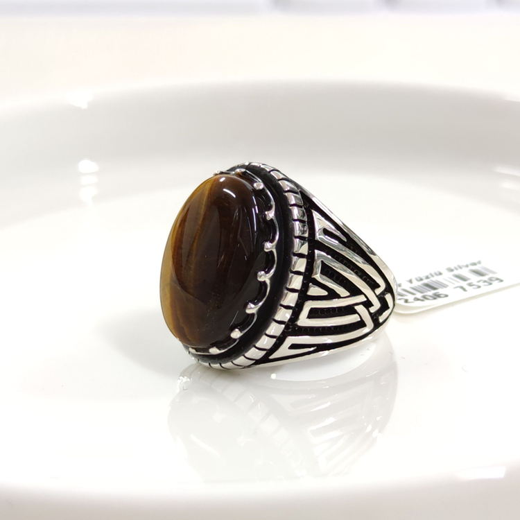 OVAL KAPLAN GÖZÜ GÜMÜŞ ERKEK YÜZÜK