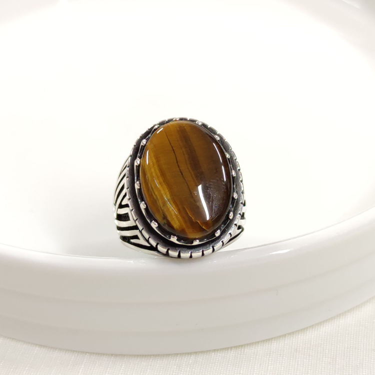 OVAL KAPLAN GÖZÜ GÜMÜŞ ERKEK YÜZÜK