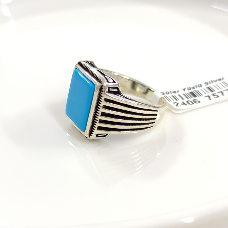 TURKUAZ TAŞLI GÜMÜŞ ERKEK YÜZÜK