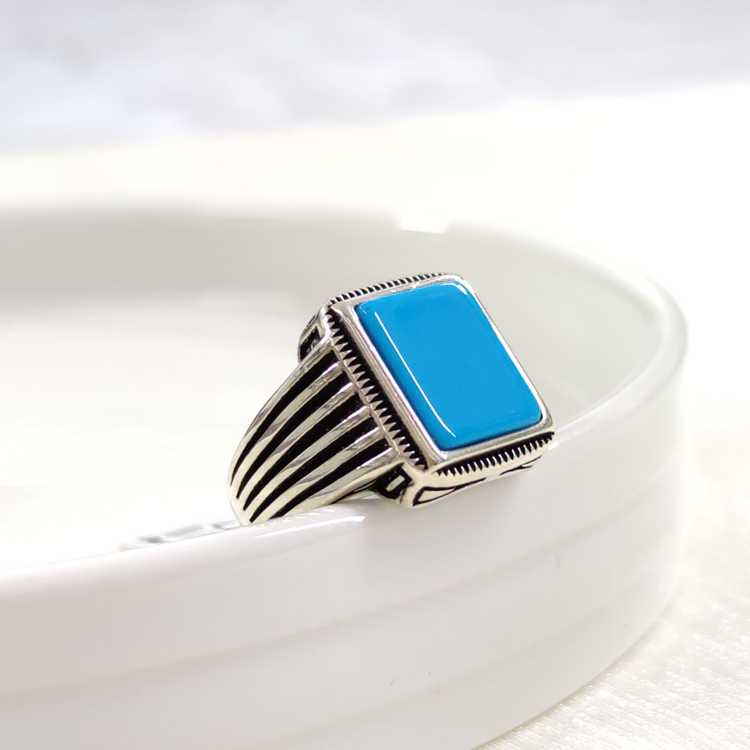 TURKUAZ TAŞLI GÜMÜŞ ERKEK YÜZÜK