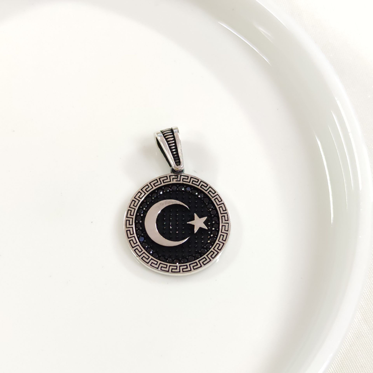 YUVARLAK AY YILDIZ GÜMÜŞ KOLYE UCU 2,5 CM