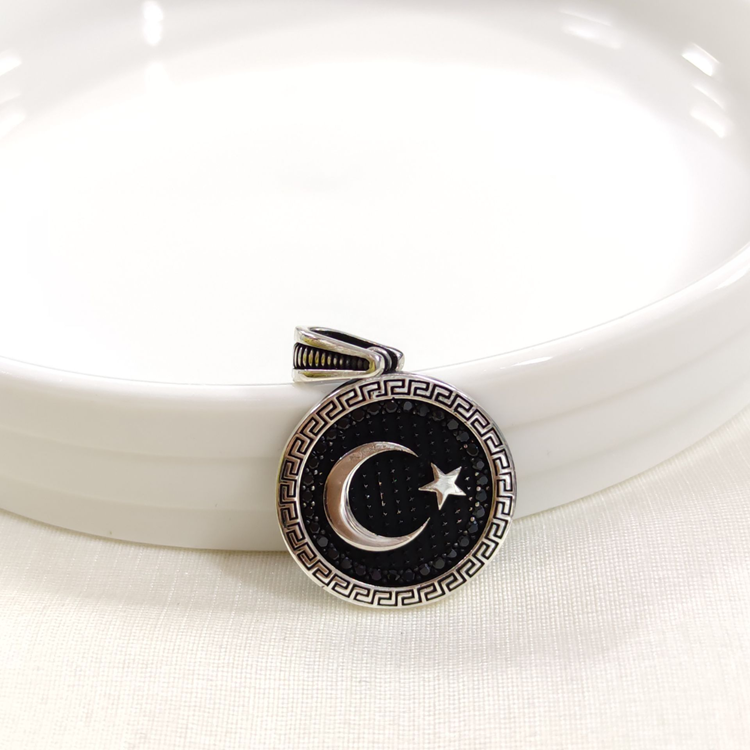 YUVARLAK AY YILDIZ GÜMÜŞ KOLYE UCU 2,5 CM