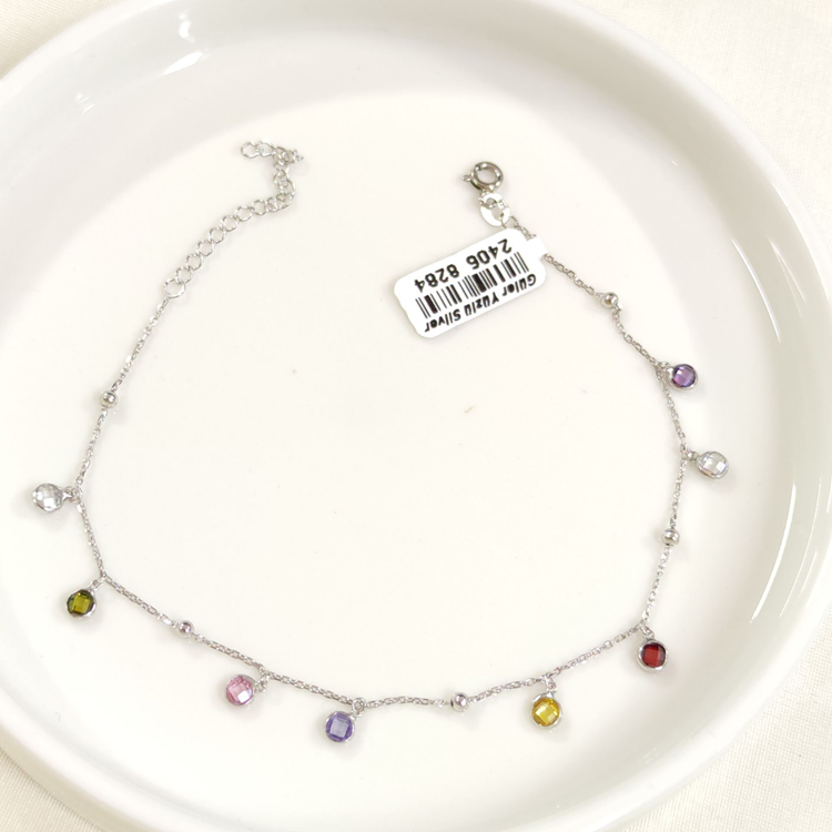 RENKLİ SOFT TAŞLI SALLANTILI GÜMÜŞ HALHAL