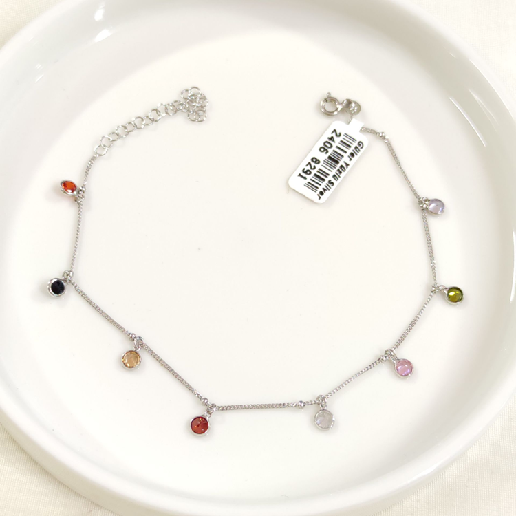 RENKLİ TAŞLI SALLANTILI GÜMÜŞ HALHAL