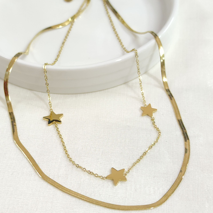 ÇELİK YASSI ZİNCİR YILDIZ KOMBİN İKİLİ KOLYE