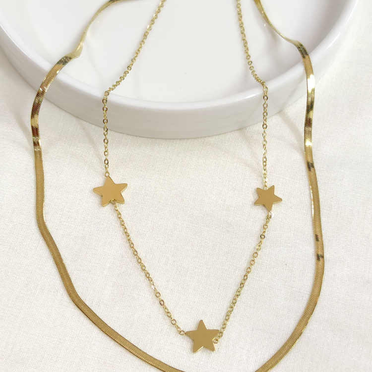 ÇELİK YASSI ZİNCİR YILDIZ KOMBİN İKİLİ KOLYE