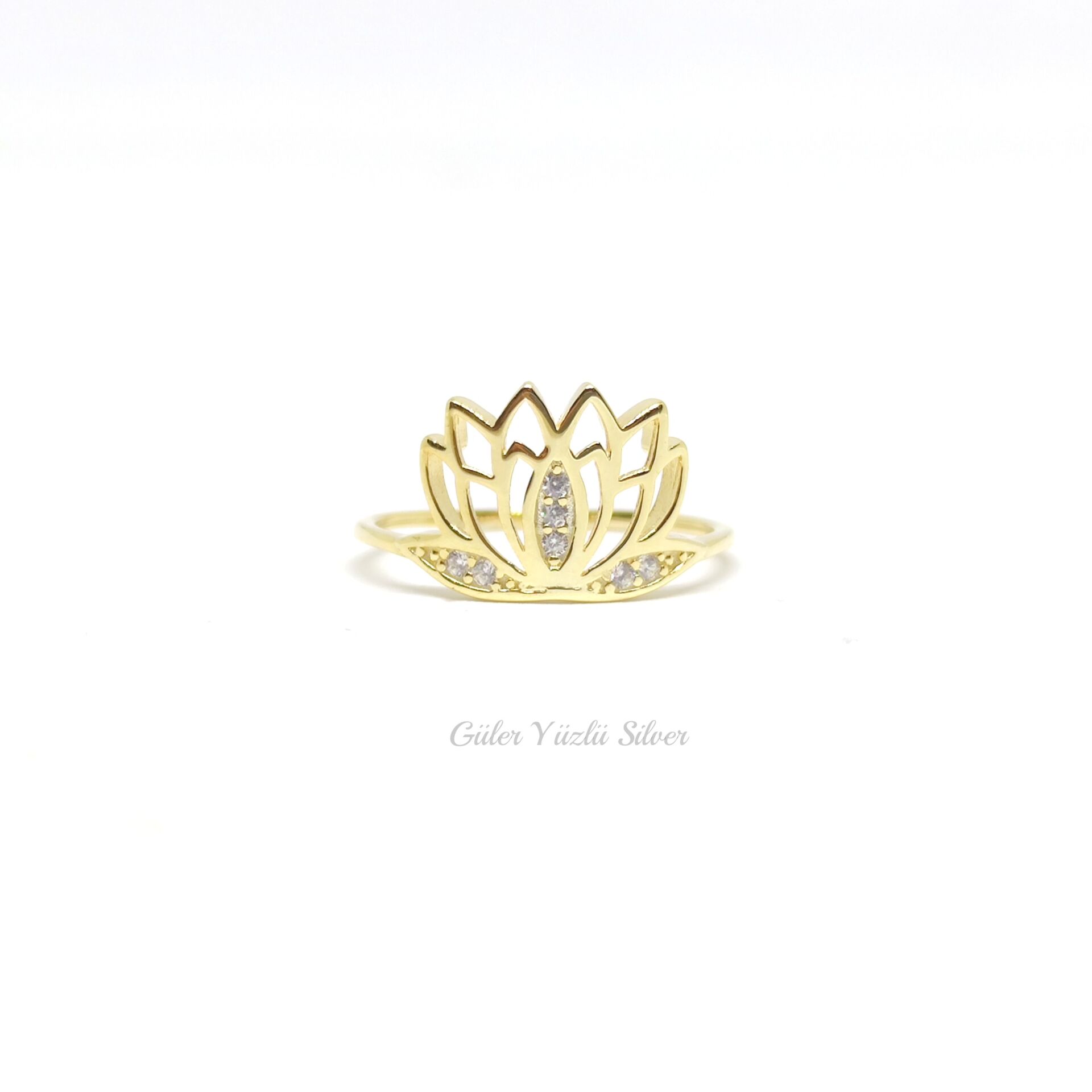 İTHAL TAŞLI LOTUS ÇİÇEĞİ GÜMÜŞ YÜZÜK