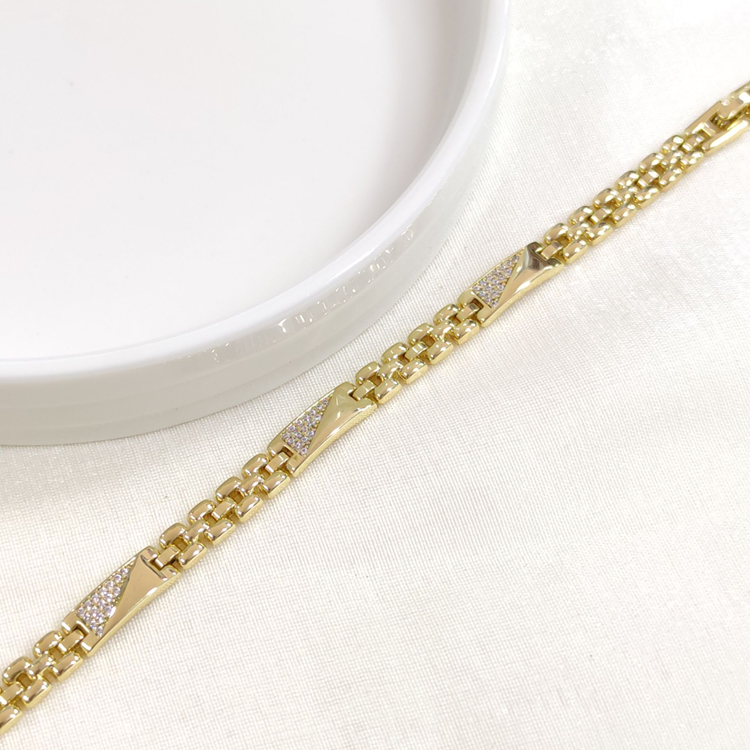 XUPING TAŞ DETAYLI PLAKA KORDON BİLEKLİK GOLD 17+2 CM