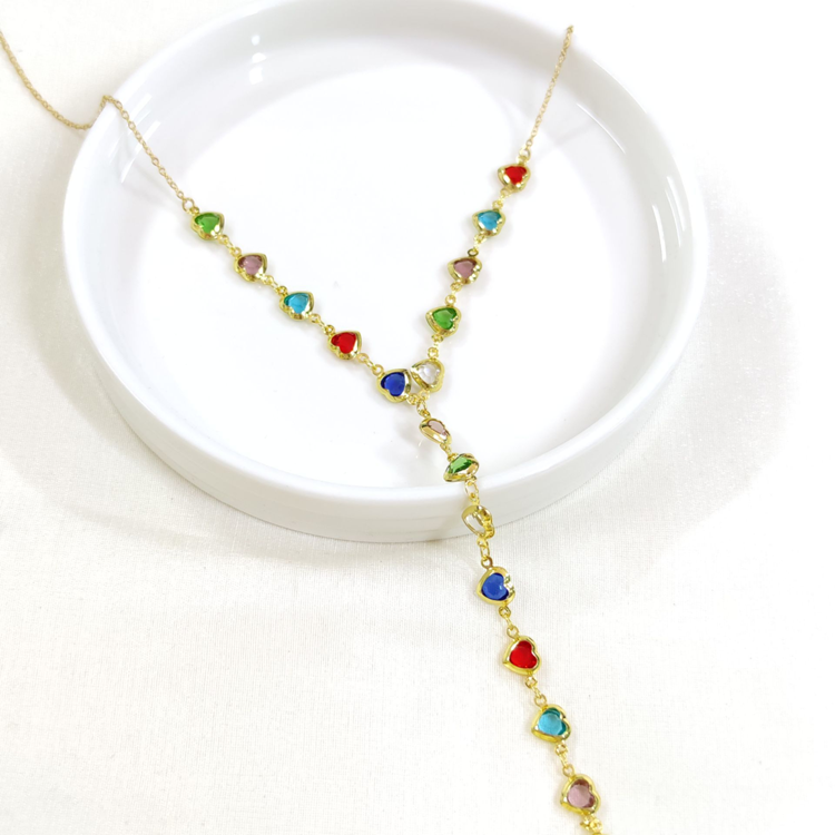 ÇELİK RENKLİ KALP Y KOLYE GOLD 55+5 CM