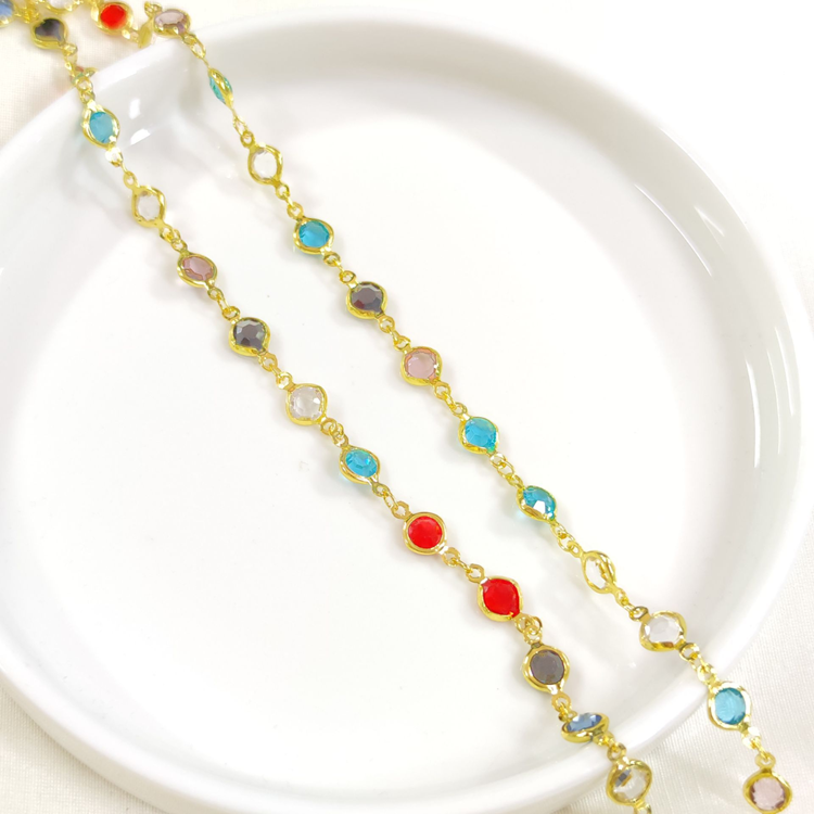 ÇELİK RENKLİ YUVARLAK TAŞLI Y KOLYE ZİNCİR GOLD 70 CM