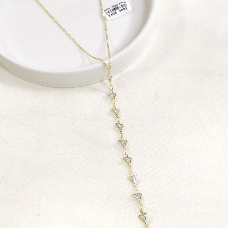 ÇELİK ÜÇGEN TAŞLI Y KOLYE ZİNCİR GOLD 40+5 CM