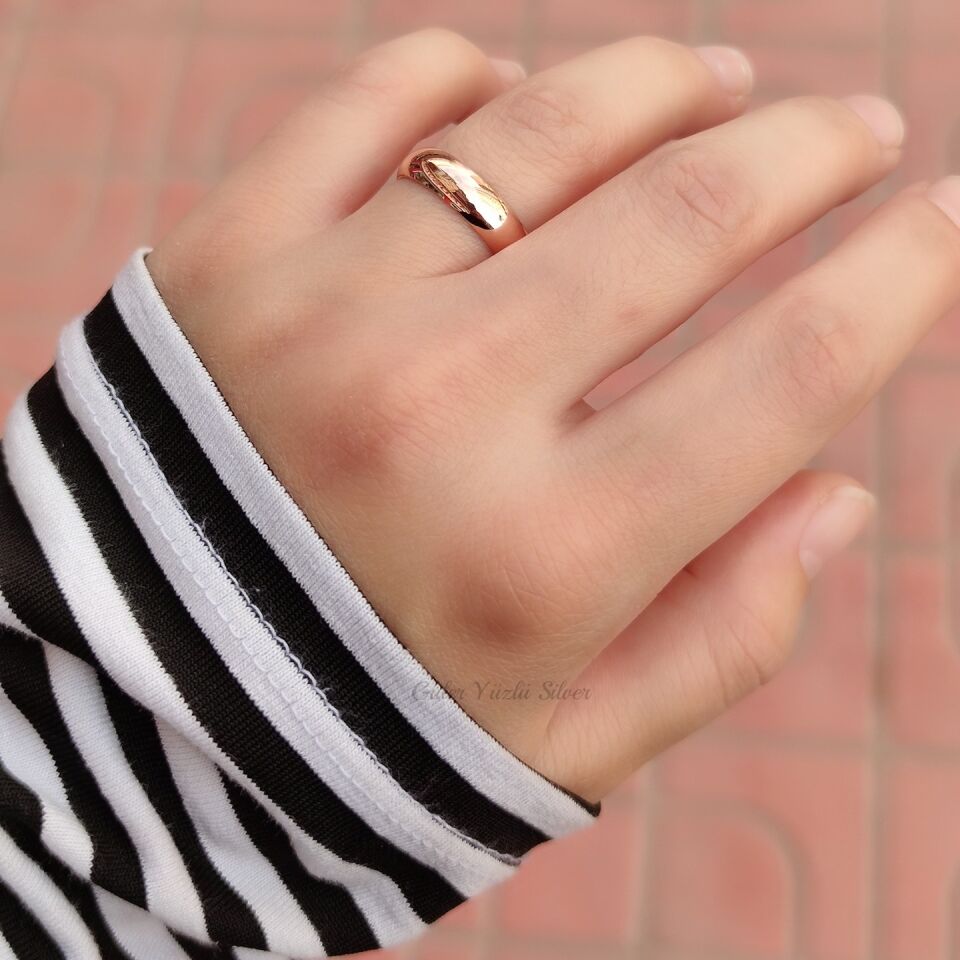 5 MM DÜZ BOMBELİ GÜMÜŞ ALYANS ROSE BAKIR - 10