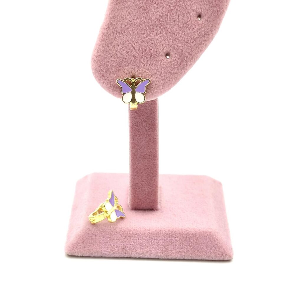 LİLA BEYAZ KELEBEK ÇOCUK GÜMÜŞ KÜPE ALTIN SARI - STD