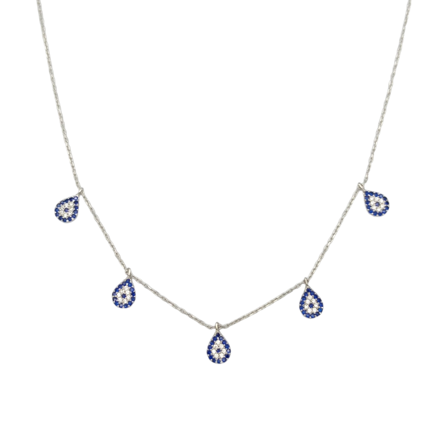 SALLANTILI DAMLA SOSYETE GÖZÜ ŞANS GÜMÜŞ KOLYE RODYUM BEYAZ - STD