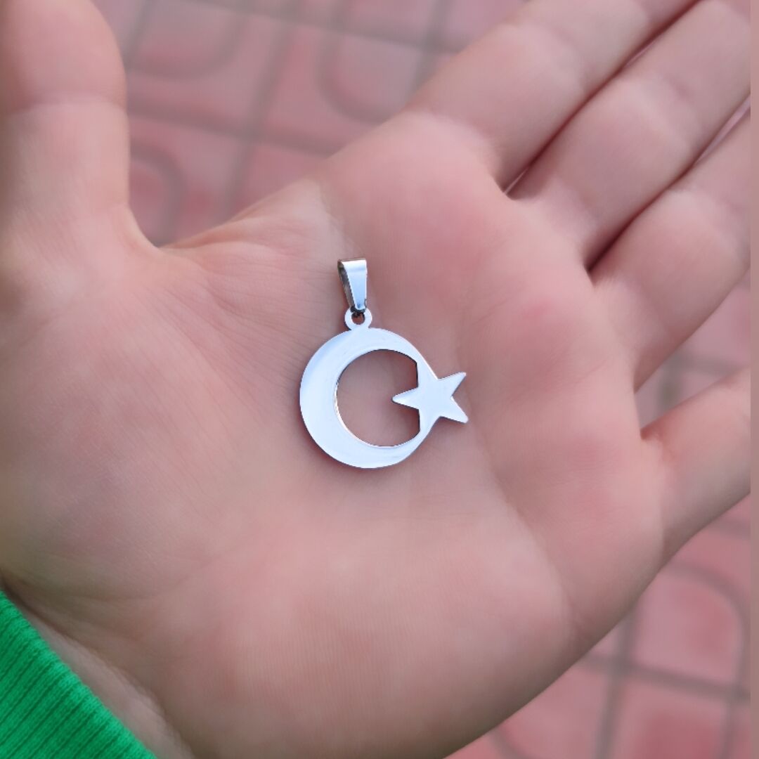 ÇELİK AY YILDIZ PLAKA KOLYE UCU
