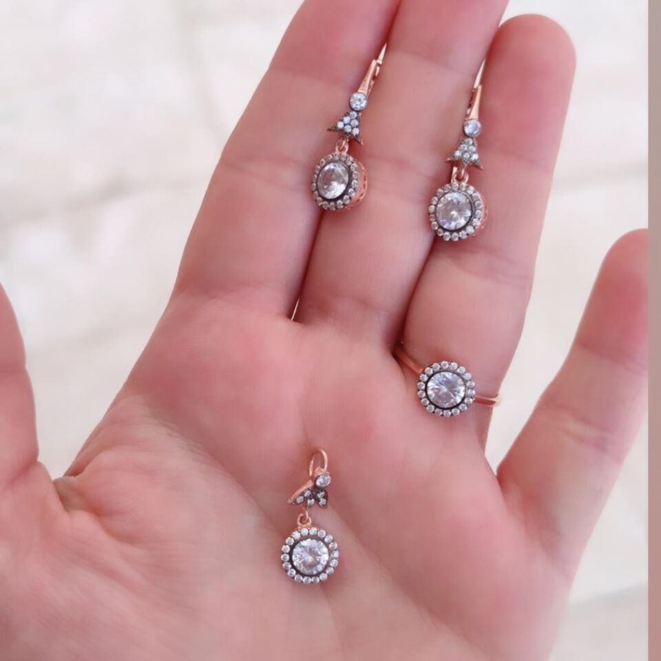 ELMAS MONTÜR TEK TAŞ GÜMÜŞ ÜÇLÜ SET ROSE BAKIR - 15