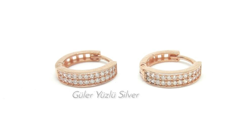 14 MM ÖN ÇİFT SIRA TAŞLI GÜMÜŞ HALKA KÜPE