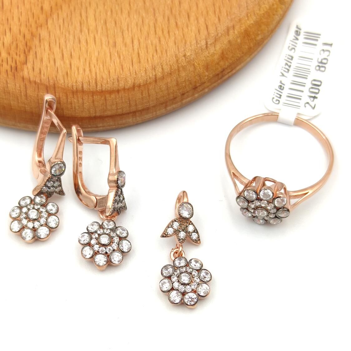 ELMAS MONTÜR ÇİÇEK GÜMÜŞ ÜÇLÜ SET ROSE BAKIR - 15