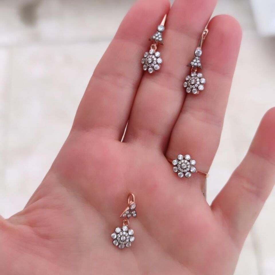 ELMAS MONTÜR ÇİÇEK GÜMÜŞ ÜÇLÜ SET ROSE BAKIR - 15