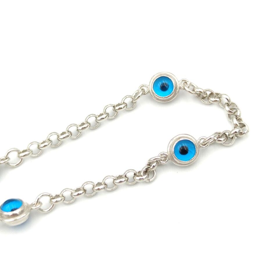 CAM GÖZ NAZAR DOÇ GÜMÜŞ BİLEKLİK RODYUM BEYAZ - STD