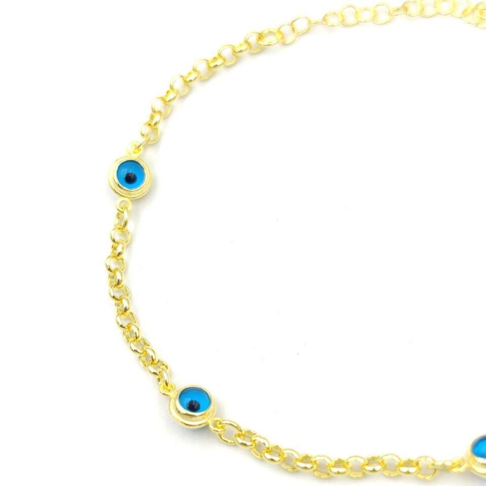 CAM GÖZ NAZAR DOÇ GÜMÜŞ BİLEKLİK ALTIN SARI - STD