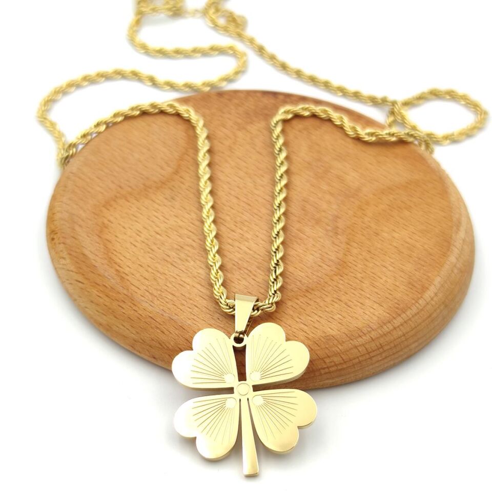 3 MM BURGU ZİNCİR ÇELİK YONCA KOLYE 65 CM ALTIN SARI - STD