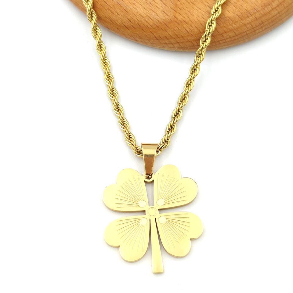 3 MM BURGU ZİNCİR ÇELİK YONCA KOLYE 65 CM ALTIN SARI - STD