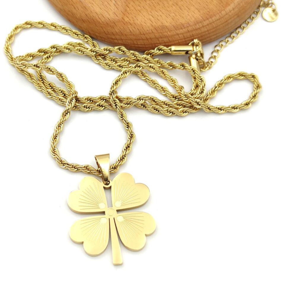 3 MM BURGU ZİNCİR ÇELİK YONCA KOLYE 65 CM ALTIN SARI - STD