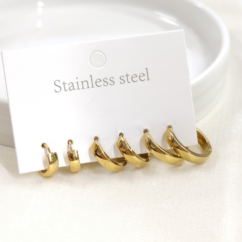 ÇELİK 10MM 12MM 17MM KOMBİN HALKA KÜPE SET ALTIN SARI - STD