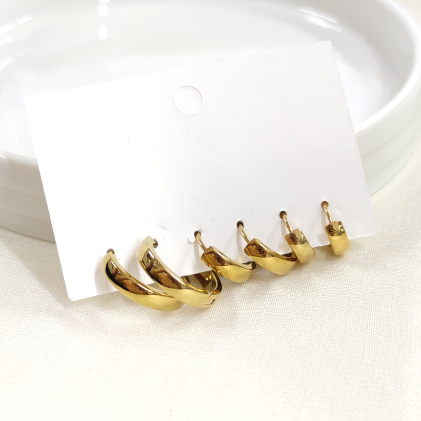 ÇELİK 10MM 12MM 17MM KOMBİN HALKA KÜPE SET ALTIN SARI - STD