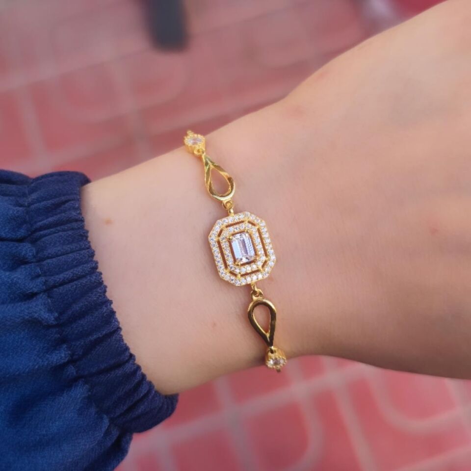 BAGET GÜMÜŞ BİLEKLİK ALTIN SARI - STD