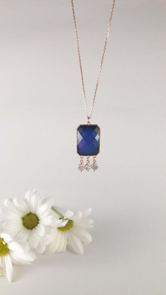 DİKDÖRTGEN HİS TAŞI GÜMÜŞ KOLYE