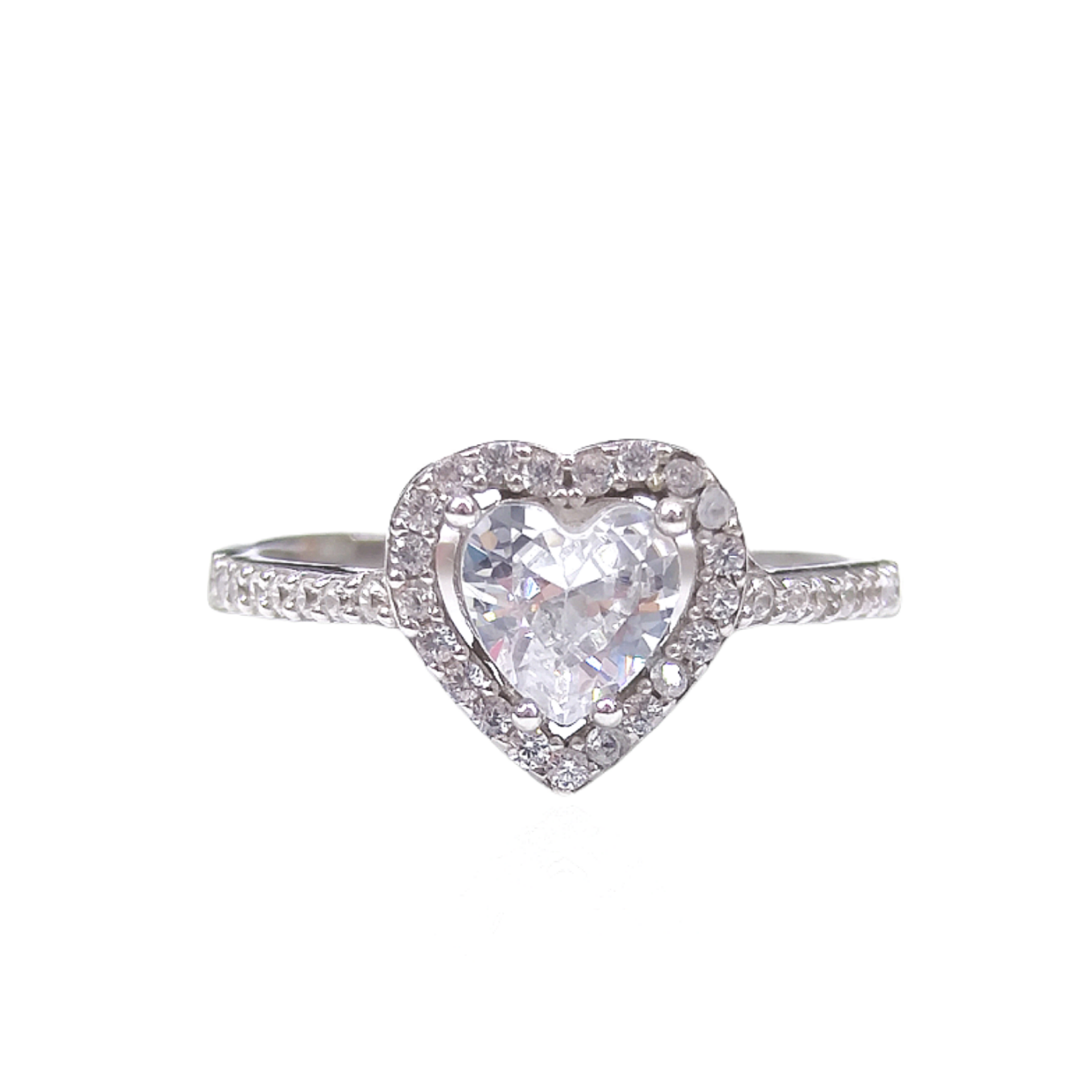 ZİRKON TAŞLI KALP GÜMÜŞ YÜZÜK RODYUM BEYAZ - 18