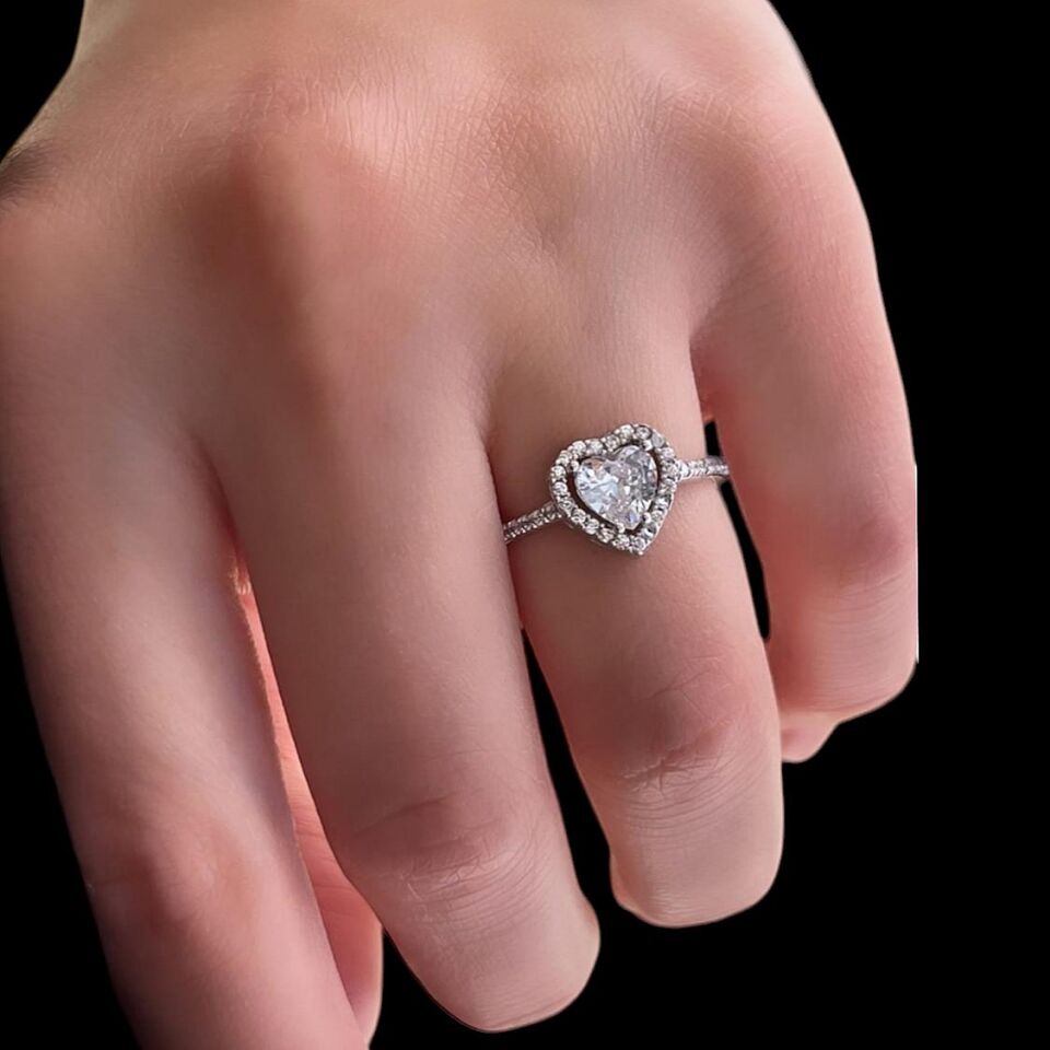 ZİRKON TAŞLI KALP GÜMÜŞ YÜZÜK RODYUM BEYAZ - 18