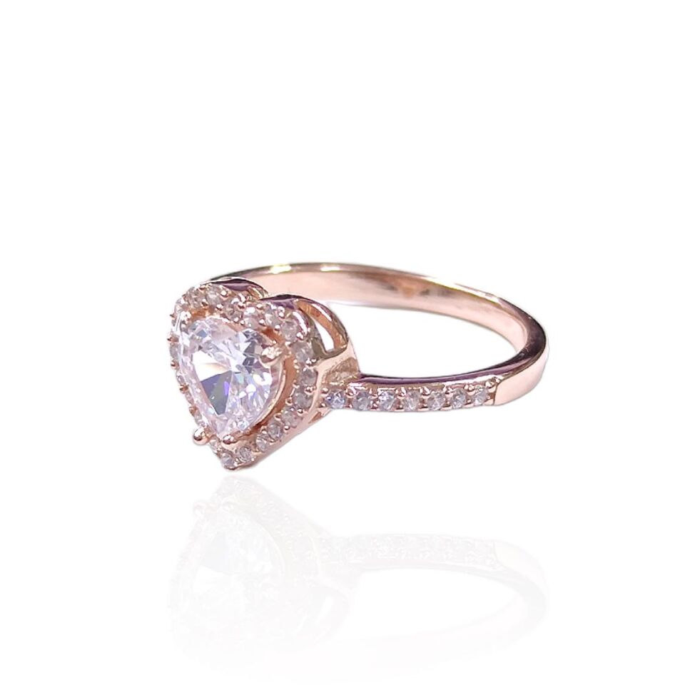 ZİRKON TAŞLI KALP GÜMÜŞ YÜZÜK ROSE BAKIR - 12