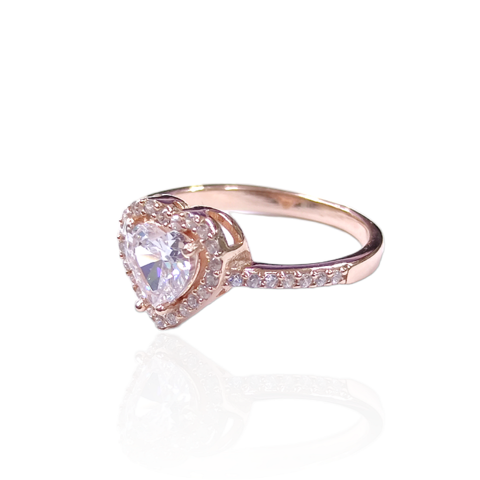 ZİRKON TAŞLI KALP GÜMÜŞ YÜZÜK ROSE BAKIR - 12