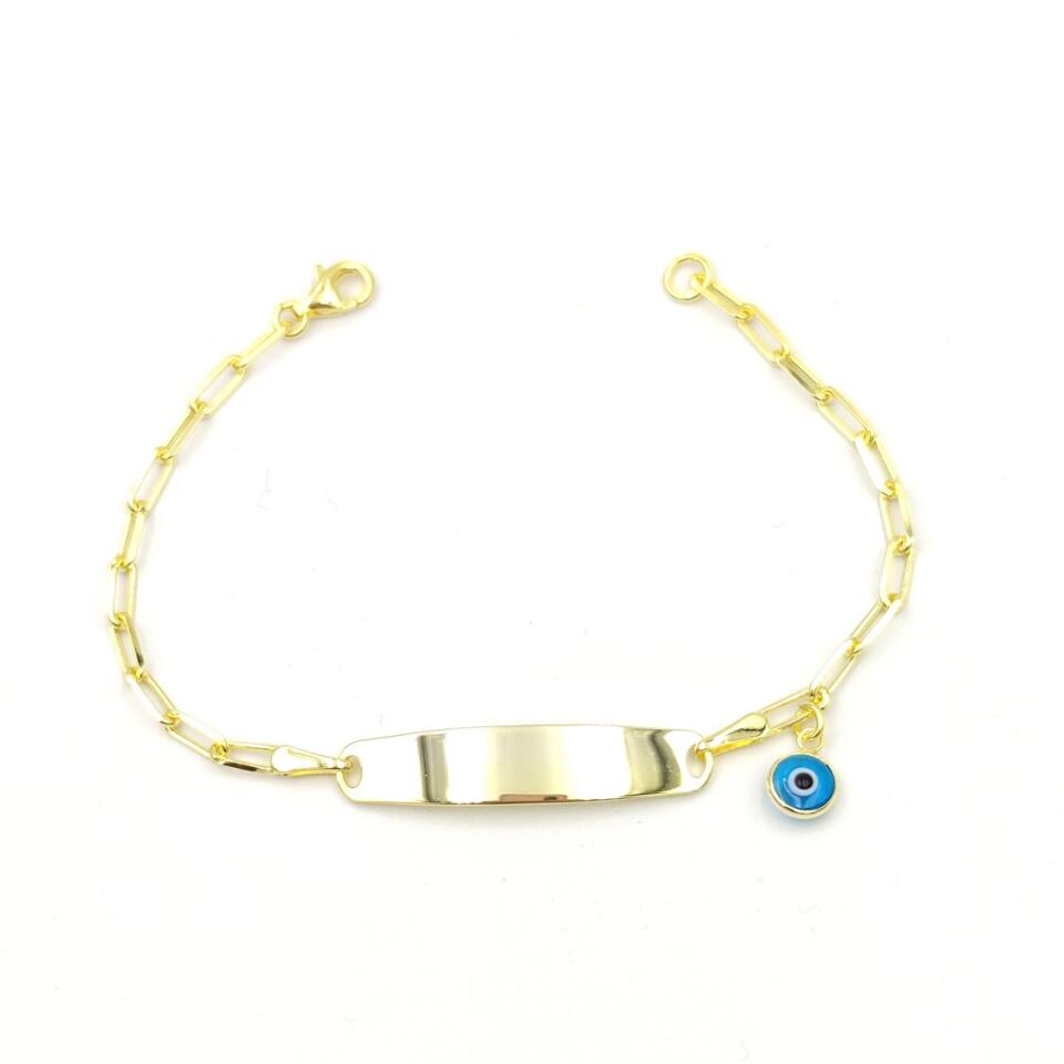 NAZAR BONCUKLU İSİMLİ ÇOCUK GÜMÜŞ BİLEKLİK ALTIN SARI - STD