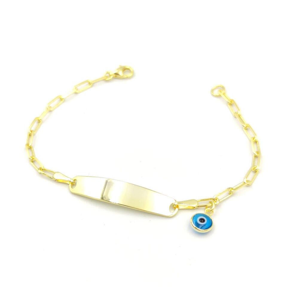 NAZAR BONCUKLU İSİMLİ ÇOCUK GÜMÜŞ BİLEKLİK ALTIN SARI - STD