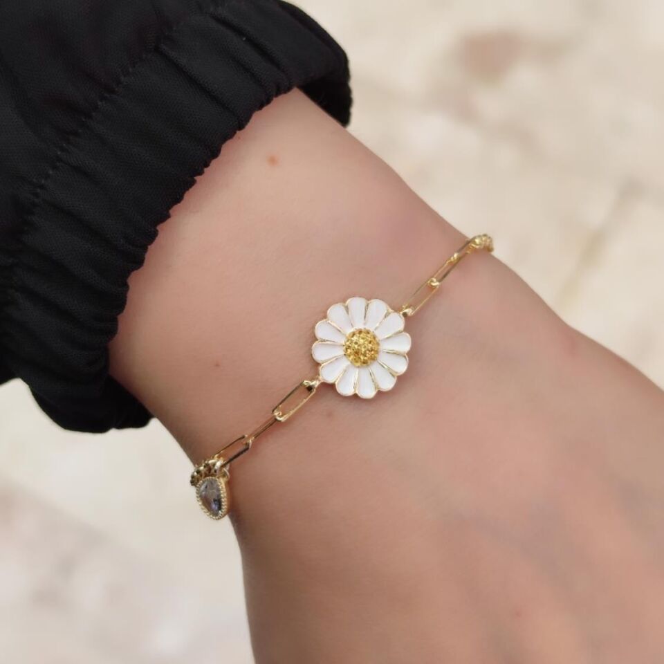 MİNELİ PAPATYA GÜMÜŞ BİLEKLİK ALTIN SARI - STD