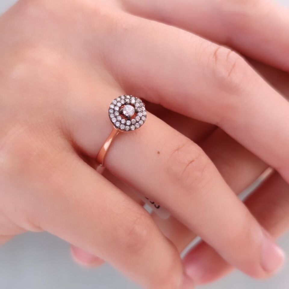 ELMAS MONTÜR TEK TAŞ GÜMÜŞ YÜZÜK ROSE BAKIR - 14