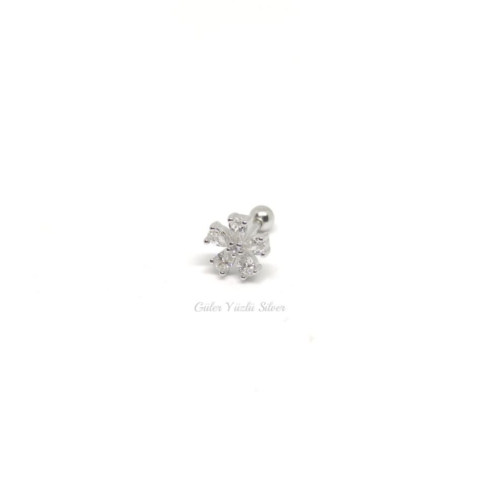 İTHAL TAŞLI ÇİÇEK GÜMÜŞ TRAGUS PIERCING