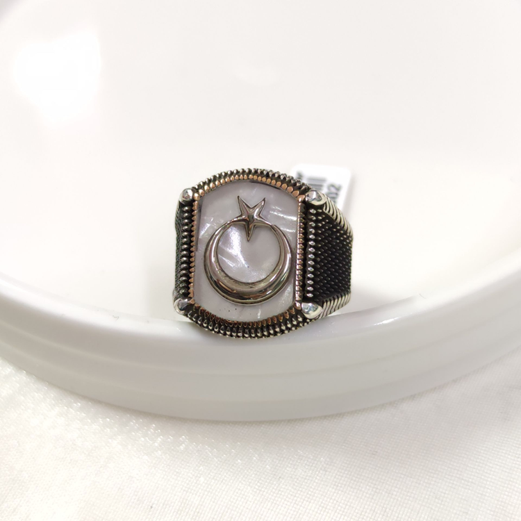 SEDEF DETAY AY YILDIZ GÜMÜŞ ERKEK YÜZÜK