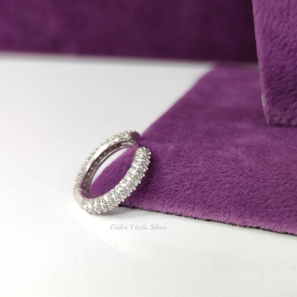 12 MM FULL ZİRKON TAŞ HALKA GÜMÜŞ KÜPE ROSE BAKIR - STD