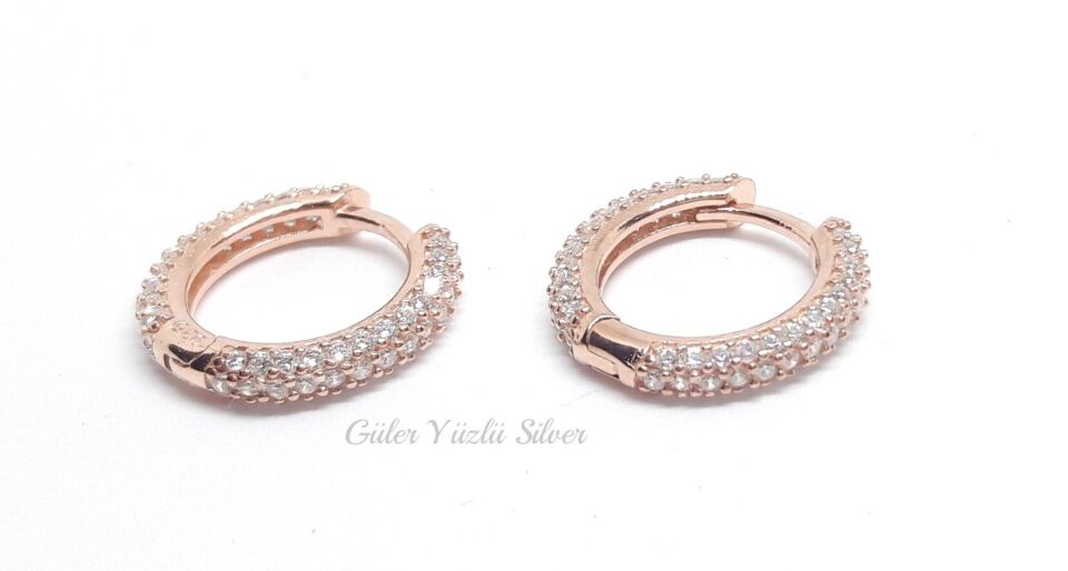 12 MM FULL ZİRKON TAŞ HALKA GÜMÜŞ KÜPE ROSE BAKIR - STD